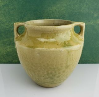 Burley Winter Pottery 43 Arts & Crafts Vase With Handles,  Beige Green 5.  25 " H