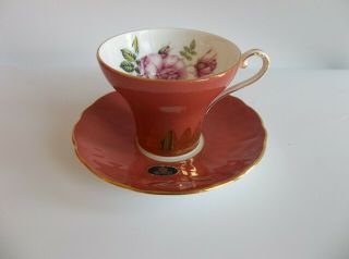 Vtg Aynsley Tea Cup & Saucer England Mauve Pink Roses Bone China Corset Set
