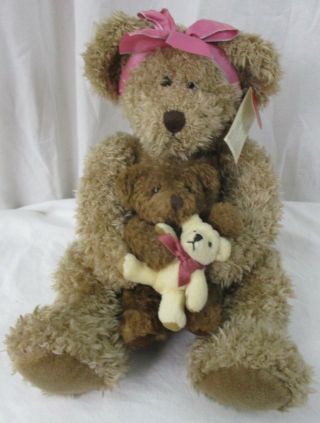 Russ Berrie Marmie Trio Of Teddy Bears Mama Baby Toy Shaggy Plush Stuffed 15 "