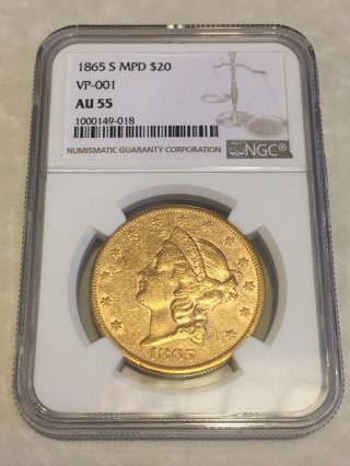 1865 - S Au55 Ngc Liberty Double Eagle $20 Gold Coin Pq Great Appeal (not Pcgs)