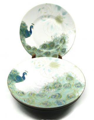 222 Fifth Peacock Set Of 4 Lakshmi Porcelain Dinner Plates 10 3/4 " Blue Green