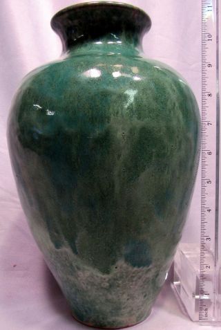 Vintage Green Turquoise Stoneware Art Pottery Glazed Vase Unknown Mark