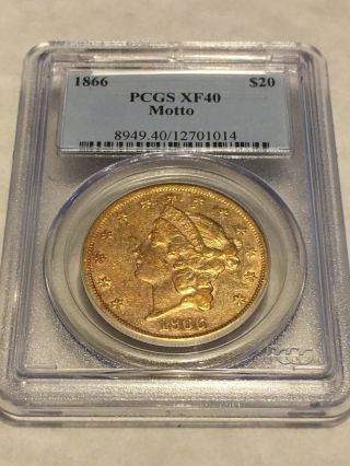 1866 Xf40 Pcgs Liberty Double Eagle $20 Gold Coin Coin