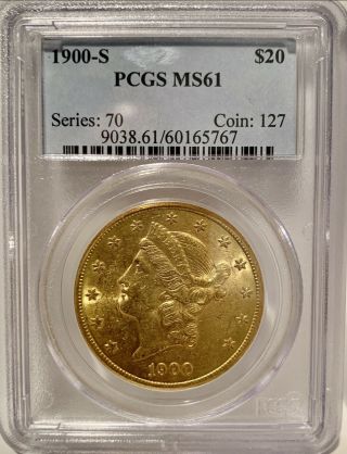 1900 S Liberty Head $20 Gold Coin.  Pcgs Ms61
