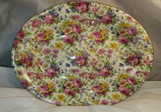 Royal Winton Summertime Chintz 9 Inch Oval Vegetable Made In England Gold Trim