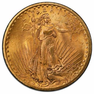 1907 $20 Gold St Gaudens No Motto Saint Pcgs Ms65,