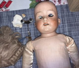 Antique Bisque German Doll Ernest Heubach 275 3/0,  19” Fabric Body Needs Tlc