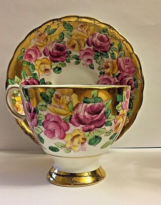 Vintage Tuscan Fine English Bone China Tea Cup & Saucer Gold Gilt & Roses