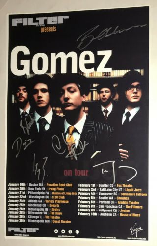 Gomez English Indie Rock Band Real Hand Signed 11x17 " Group Photo Rare