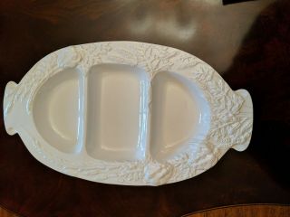 3 Part Williams Sonoma White Tray Embossed Artichoke Wheat.  22 " By 12 "
