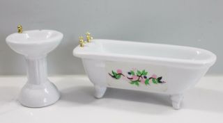Dollhouse Furniture Bathroom Tub Pedestal Sink Porcelain Vintage