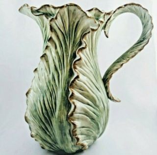 Vtg Fitz And Floyd Classic Cabbage Leaf Pitcher - 10”