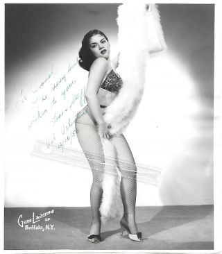 Val Valentine Burlesque Queen Autograph Hot 56 Laverne Photo Fishnet Heels Fur