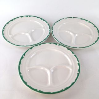 Set Of 3 Vintage Buffalo China Divided Dinner Plate Green Detail Restaurant Ware
