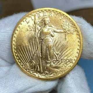 1908 $20 Gold Double Eagle St.  Gaudens No Motto - Bu/unc Choice,