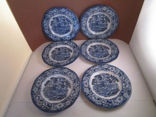 Vintage Staffordshire Liberty Blue Monticello Set Of 6 Bread Plates