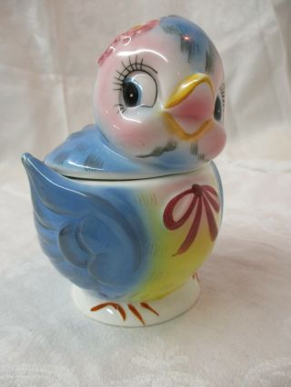 Vintage Lefton Hand Painted Sugar Bowl Blue Bird 290