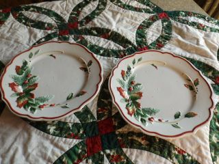 Fitz And Floyd Christmas Winter Holiday Sculpted 9 3/4 " Accent Dinner Plates (2)