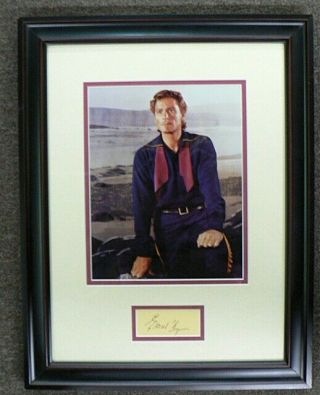 Framed Color Photograph Of Errol Flynn & Autograph Card