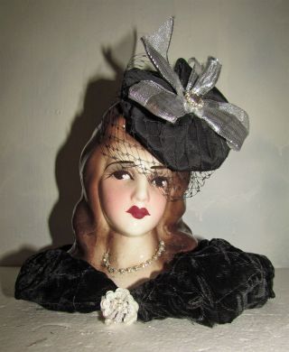 Unique Creations Small 8.  5 " Art Deco Lady Doll Bust Head Vase