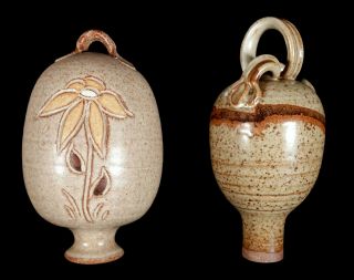 2 Vintage Hanging Studio Art Pottery Upside Down Vases Pots Planters Air Plants