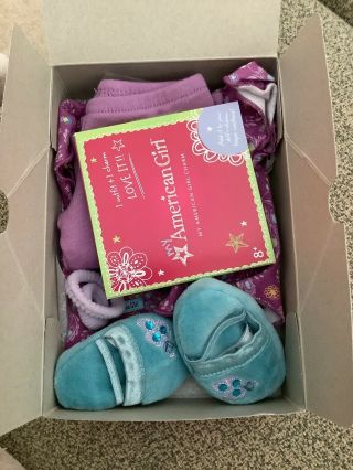 My American Girl Purple Peacock Pjs Slippers W/ Box - Ag Pajamas For 18 " Dolls