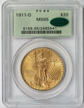1911 - D Saint Gaudens Double Eagle Gold $20 Ms 65 Pcgs Ogh Cac Approved