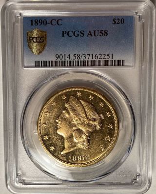 1890 - Cc $20 Liberty Head Double Eagle Gold Coin Pcgs Au58 — Tough Carson City