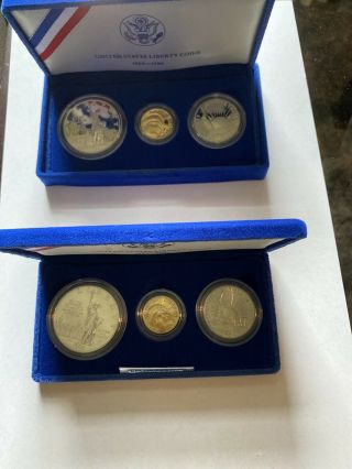 Two Gold & Silver United States Liberty 1886 - 1986 3 Coin Set W Box &,