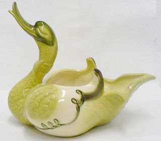 Hull Pottery 10 - 1/2 " Green Swan Planter