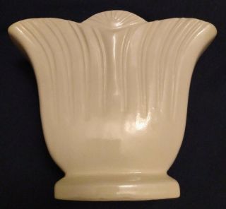 Roseville Vtg Pottery Ivory Art Deco Flower Vase Fan Shape Elegant Gatsby Style