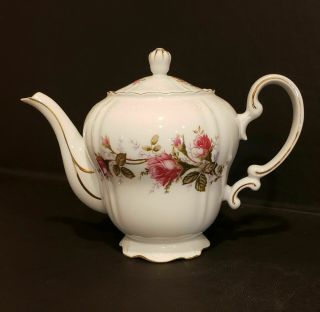 Rosemarie Japan Coffee/tea Pot & Lid Pink Flowers Roses Gold Trim Scalloped Edge