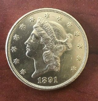 1891 - S $20 Liberty Head Gold Double Eagle Twenty Dollar Coin Cleaned/altered