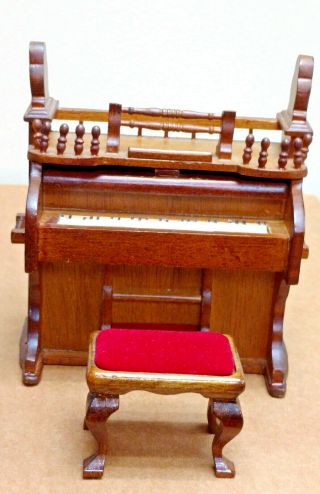 Vintage Doll House Miniature Pump Organ Musical With Bench Wind Up