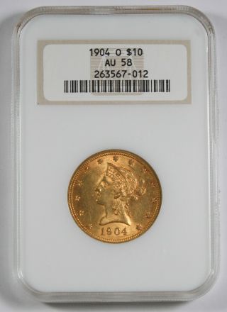 1904 O $10 Liberty Head Gold Coin Ngc Au58 Choice Au Fatty Holder Better Date