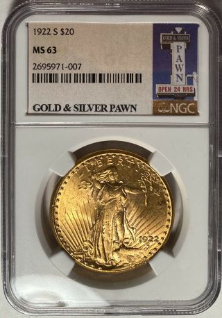 1922 - S $20 Gold Saint Gaudens Double Eagle Ngc Ms63 — Pawnstars Label