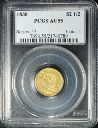 1838 $2 1/2 Classic Head Gold Quarter Eagle,  Pcgs Au55,  Variety 19,  Hm - 1,  R - 3