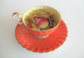 Aynsley D.  Jones Cup & Saucer Orchard Fruits On Orange/pink