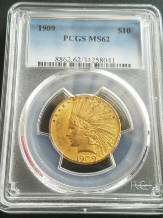 1909 $10.  00 Indian Head Gold Eagle Pcgs Ms62 Mintage 184,  789