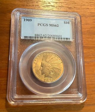 1909 - P $10 Gold Indian Head Eagle Pcgs Ms 62