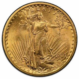 1907 $20 Gold St Gaudens No Motto Saint Pcgs Ms64