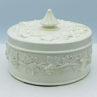 Wedgwood Of Etruria & Barlaston Queensware Box With Lid England Embossed Ivory