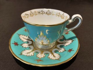 Royal Chelsea Turquoise Blue Red Tea Cup And Saucer Set Gold Bone China Stunning