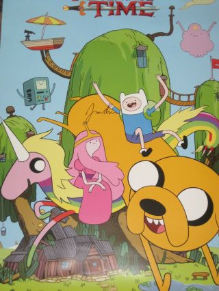 24 " X36 " Blue Adventure Time Poster Signed By The Voice Of Finn - Jeremy Shada