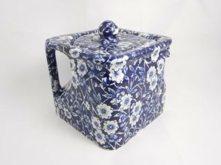 Royal Crownford Blue Calico Cube 1 C.  Individual Teapot Staffordshire (itemb4)