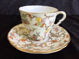Royal Stafford Rare Butterflies & Flowers Vintage Tea Cup & Saucer Hand Painted