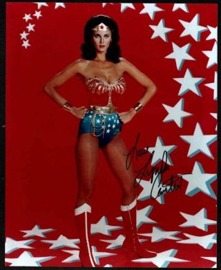 Signed By Lynda Carter - Wonder Woman Photo - Classic American Costume W/ Stars
