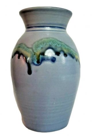 Handcrafted Studio Stoneware Porcelain Glazed Blue Vase Artist Signed Ty Olson