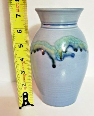 Handcrafted Studio Stoneware Porcelain Glazed Blue Vase Artist Signed TY OLSON 2