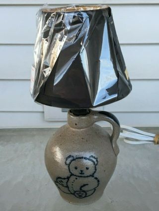 Rockdale Union Stoneware Pottery Blue Teddy Bear Small Lamp  M4